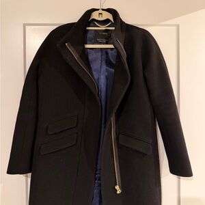 J. Crew Women's Black Wool Coat with Gold Zipper